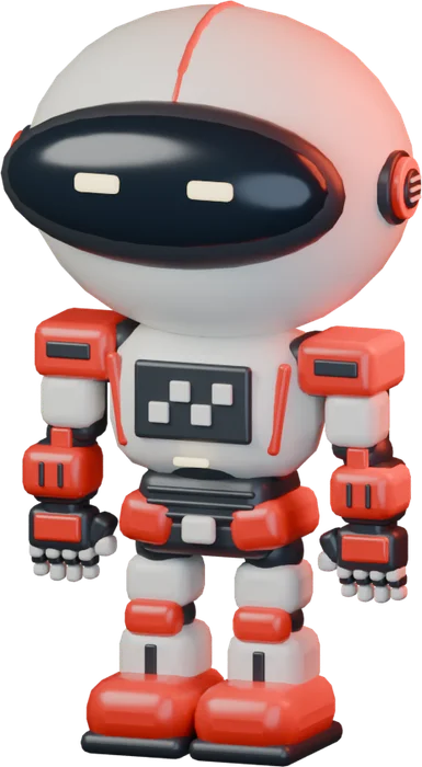 Apex, a little robot in a red-and-white racing helmet